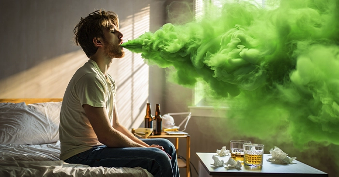 Художественное изображение перегара в виде зеленого запаха